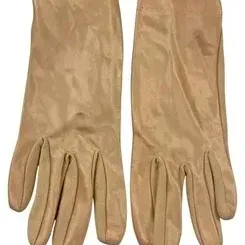 Pair of vintage mid-century beige fabric dress gloves.