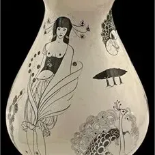 Rosenthal studio-line ceramic vase featuring Bjørn Wiinblad's black and white 'Salome' illustrations.