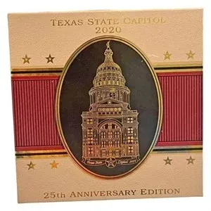 Texas State Capitol 2020 25th Anniversary Edition collectible ornament in original presentation box.