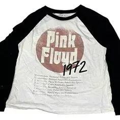Pink Floyd 1972 tour baseball-style long-sleeve raglan shirt with a white body and black sleeves.