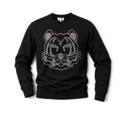 Sale Photo Thumbnail #23: Black Kenzo crewneck sweatshirt featuring a grey outline tiger graphic on the front.