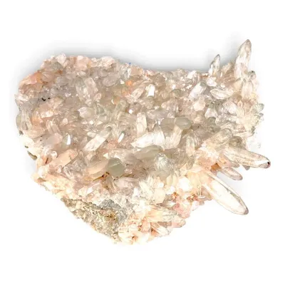 Sale Photo Thumbnail #174: Large clear and light pink quartz crystal cluster specimen with prominent pointed terminations.