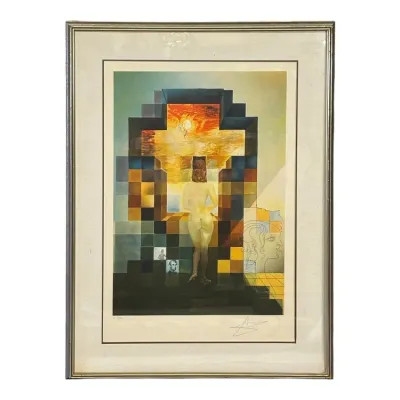 Sale Photo Thumbnail #41: Framed Salvador Dalí art print, "Gala Contemplating the Mediterranean Sea," double-matted in a metallic frame.