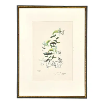 Sale Photo Thumbnail #72: Framed Salvador Dalí surrealist print from the 'Surrealist Flowers' suite, featuring a pencil signature and edition numbering 143/350.