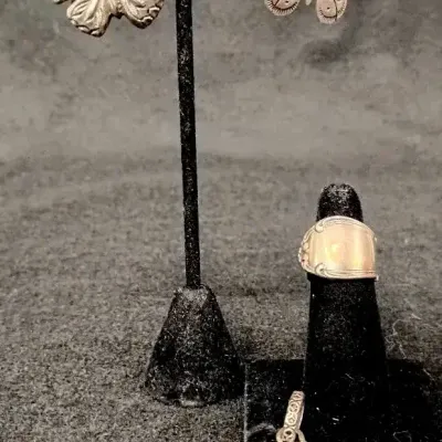 Sterling And Stamped Jewelry - Brooches, Ring & Barse Turquoise Pendant 