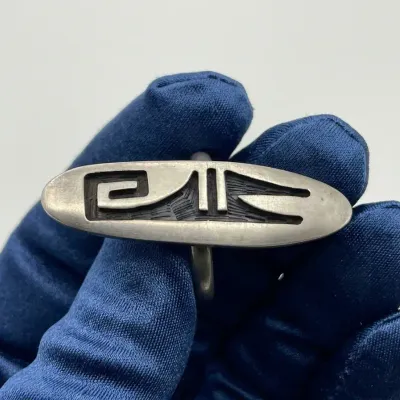 Hopi Overlay Silver Ring Size 3.25