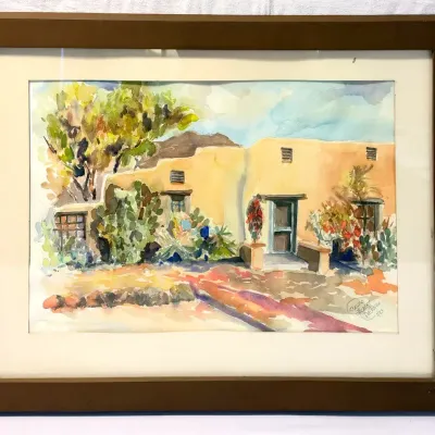 Jeanise Talbert Decenzo Southwestern Pueblo Adobe, Watercolor 