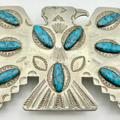  Vintage Frontier Buckles Turquoise Thunderbird Belt Buckle 