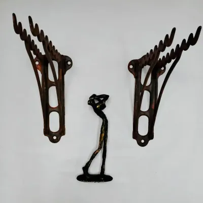 Vintage Cast Iron Horse Tack Rack Brackets & Golfer Figurine 