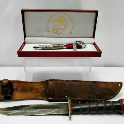WWII U.S. Navy PAL RH-37 Utility Knife & USMC Commemorative Pen Set