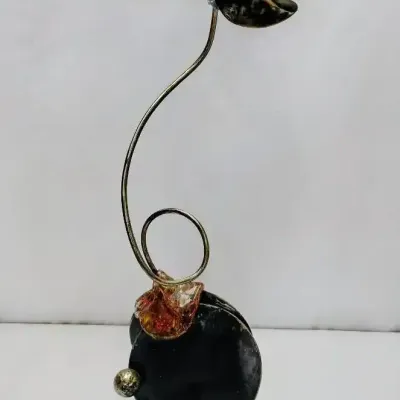 Vintage Len Poliandro Hand-Blown Glass & Welded Metal Modernist Kinetic Sculpture