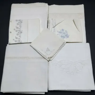 Vintage White Cotton Bedding & Embroidered Linens – Sheets, Pillowcases, Handkerchiefs