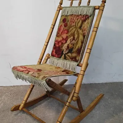 Antique Victorian Style Folding Carpet Rocker 