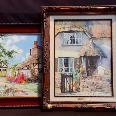Marty Bell Framed Signed Canvas Prints  "Sweetheart Thatch" & Charter Member Edition CM 552