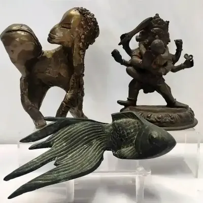 Mahakala, Abstract Figure & Fish Figurines Vintage Bronze Figural Sculptures