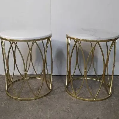 Round Ivory Marble Side Tables 
