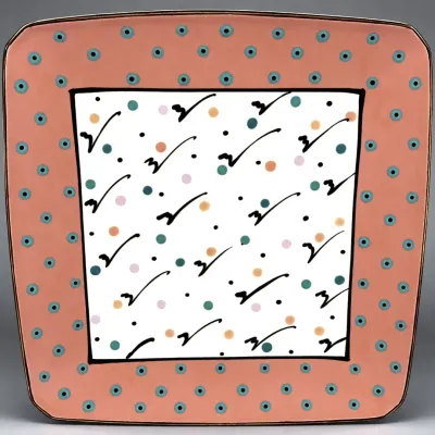 Dorothy Hafner 1987 Postmodern 10” Square Platter – Signed Colorful Memphis Style