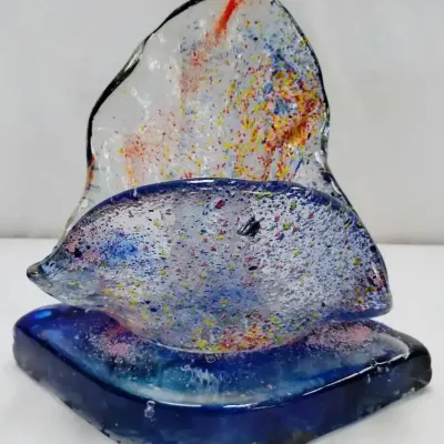 Len Poliandro Signed 2-Piece Studio Art Glass Sculpture