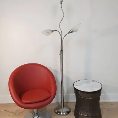 Contemporary Swivel Chair, Drum Table, & Floor Lamp