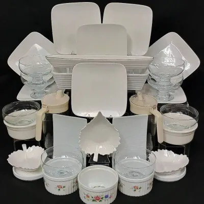 White Ceramic Tableware & Clear Glass