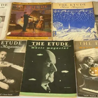 (7) 1930s Etude Music Magazines: Christmas, Halloween & 50th Anniversary / Frameable Art