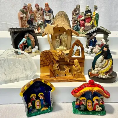 Vintage & Contemporary Miniature Nativity Scene - 9-Piece Eclectic Crèche Collection