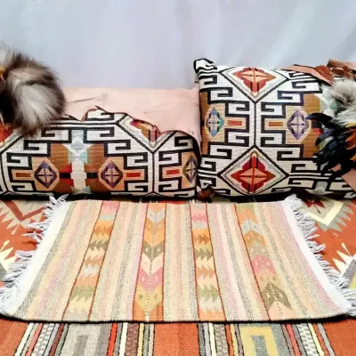 Accent Rugs & Fur/Feather Pillows Southwestern Woven Textile Decor Set