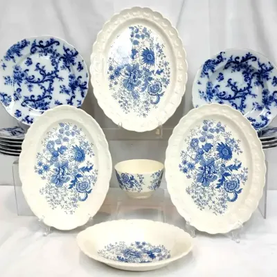 Antique J&G Meakin Nassau Flow Blue & Taylor Smith Taylor Dinnerware