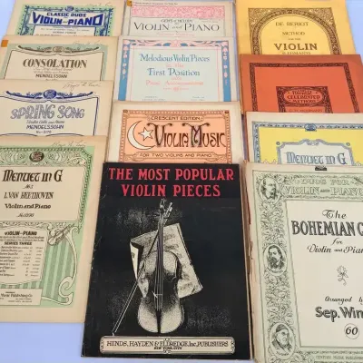(12) 1907-1928 Vintage Violin Instruction Books & Sheet Music: Mendelssohn Beethoven & More