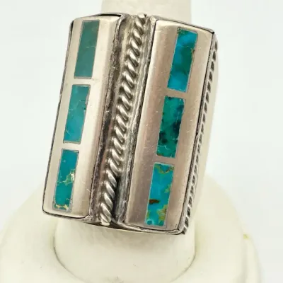 Sterling By Elias Stamped Inlaid Turquoise Ring Size 8