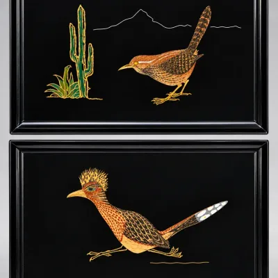 Vintage Couroc of Monterey Lacquer Trays – Roadrunner & Cactus Wren