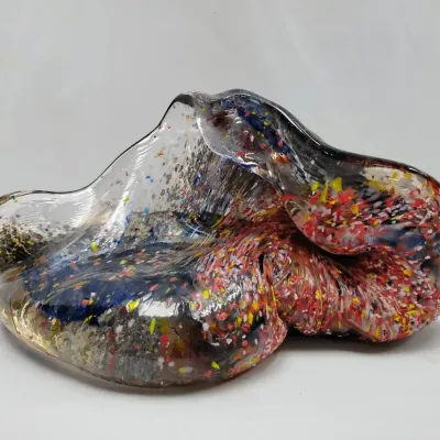 Len Poliandro Hand Blown Multicolor Splatter Freeform Studio Art Glass Sculpture