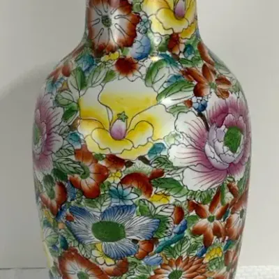 Chinese Millefleur Porcelain Vase, Famille Rose Floral Baluster Form