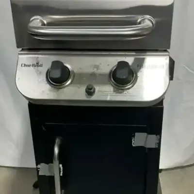 Char-Broil 2 Burner Propane Gas Grill, Stainless Steel with Cabinet & Tank