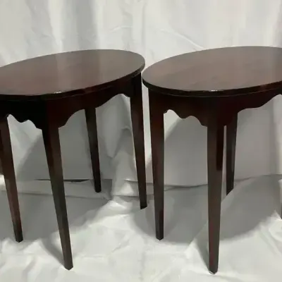 Pair of Oval Side Tables, Federal Style Cherry Finish End Tables