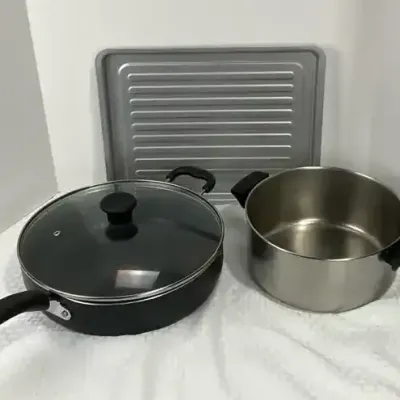 Nonstick Deep Sauté Pan with Glass Lid, Stainless Steel Stock Pot & Baking Pan