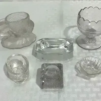 Figural Frog Glass Salt Cellar, Shell Salts & Pressed Glass Open Salts