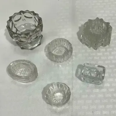 Cut & Pressed Glass Salt Cellars, Sawtooth, Hobstar & Diamond Pattern Salts