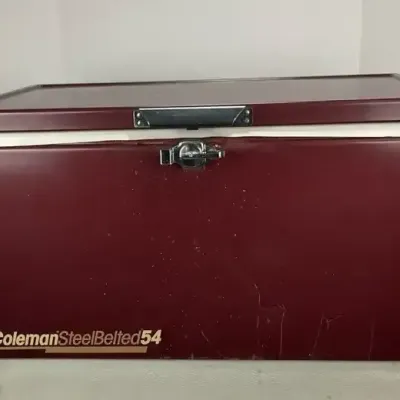 Coleman Steel Belted 54 Quart Cooler in Burgundy with Coleman Water Jug