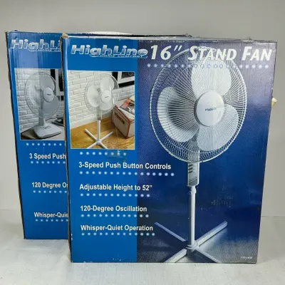 HighLine 16" Oscillating Stand Fans in Original Boxes, Adjustable Height Pedestal Fans