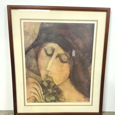Barbara A. Wood Signed Limited Edition Lithograph, Dawn, Woman in Hat with Flowers, Framed