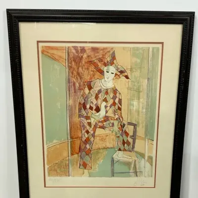 Aldo Pagliacci Signed Limited Edition Lithograph, Harlequin with Dove, Numbered 267/375, Framed