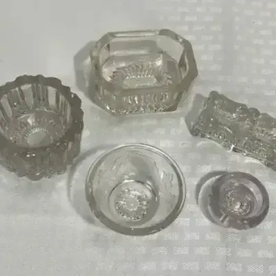 Glass Salt Cellars & Double Salt, Pressed & Etched Master Salts
