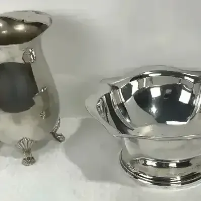 Silver Plate Footed Water Pitcher with Ice Guard & Paul Revere Style Footed Bowl