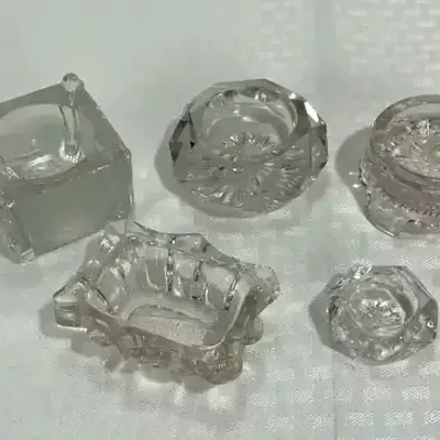 Frosted Square Footed Salt Cellar & Faceted Cut Glass Open Salts