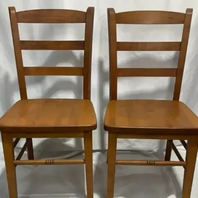 Pair of Ladder Back Wood Dining Chairs, Solid Wood Seat Side Chairs