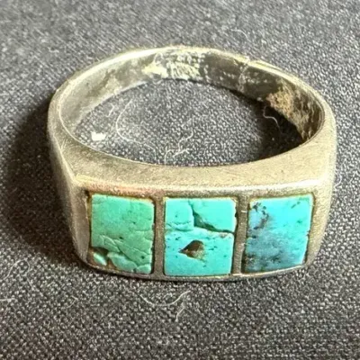 Native American Sterling Silver 3 Stone Turquoise Ring Size 9