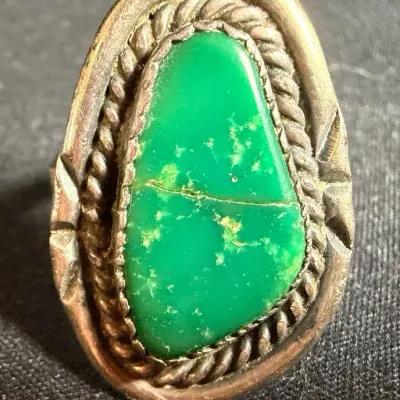 Native American Sterling Silver Green Turquoise Ring Size 7