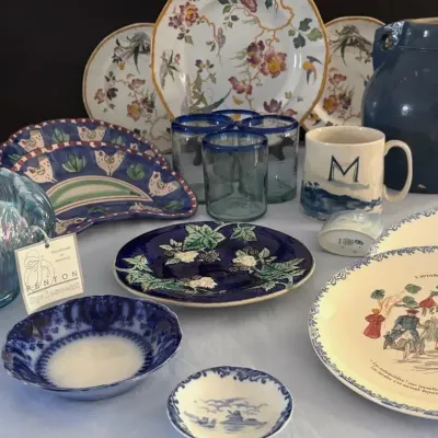 Vintage Blue Fenton, Majolica, Wedgwood And More