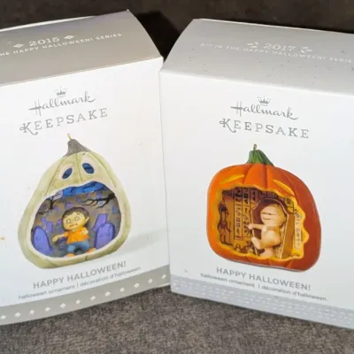 Sale Photo Thumbnail #62: Two Hallmark Keepsake Happy Halloween! series ornaments in their original boxes, dated 2015 and 2017.